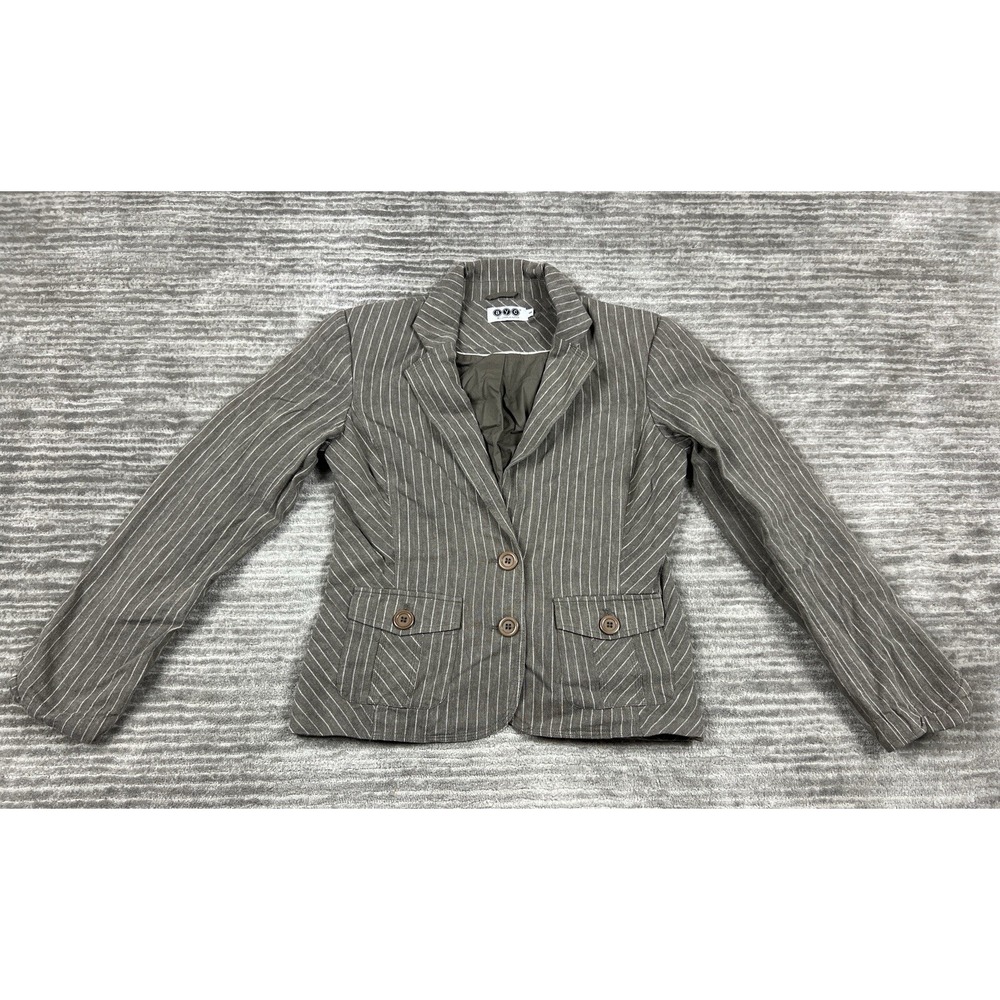 AYC by Joshua Faulk Jacket Womens 6 Gray Striped Linen Blend 2 Button Longsleeve